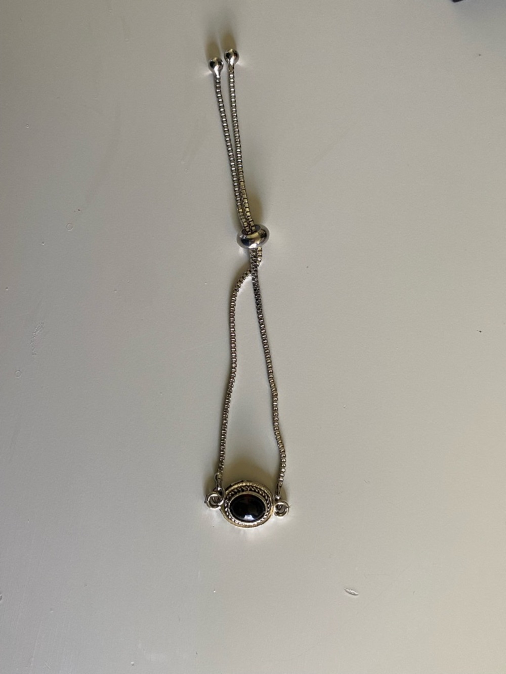 Silver Black Stone Adjustable Bracelet